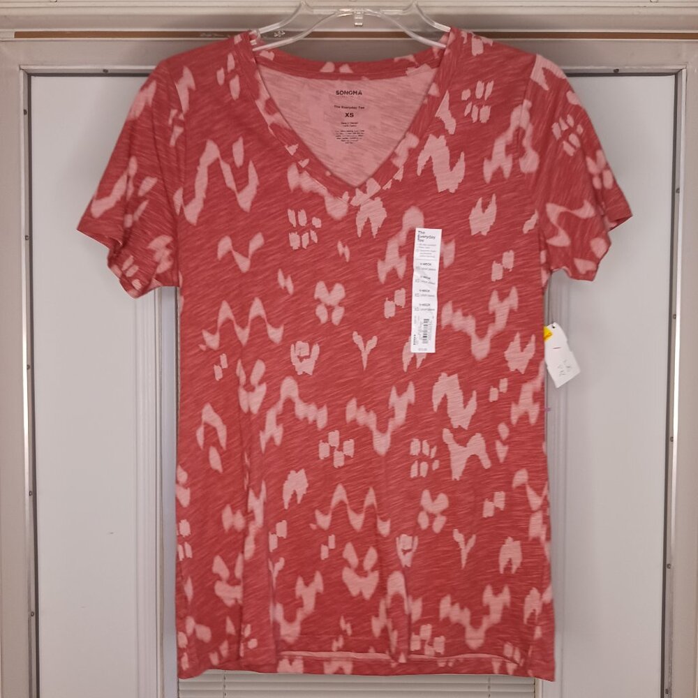 #168 3/$18 - NWT Sonoma Red/Brown V Neck Short Sleeve Top Size XS